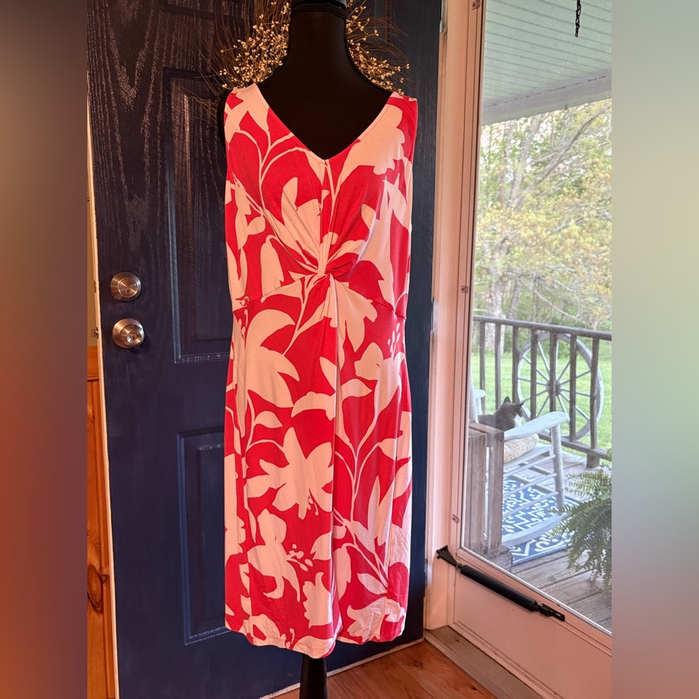 Floral Red and White Sleeveless Dress